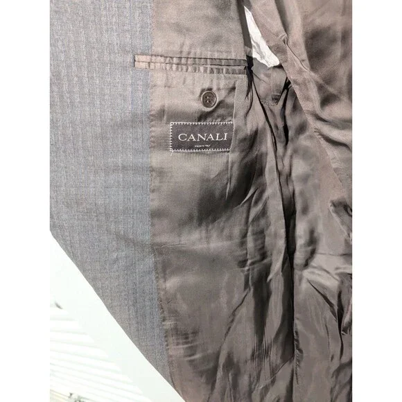 Canali Suit IT 56L 38 Grey Wool 2 Piece Windowpane Check Suit Eclectic Grandpa